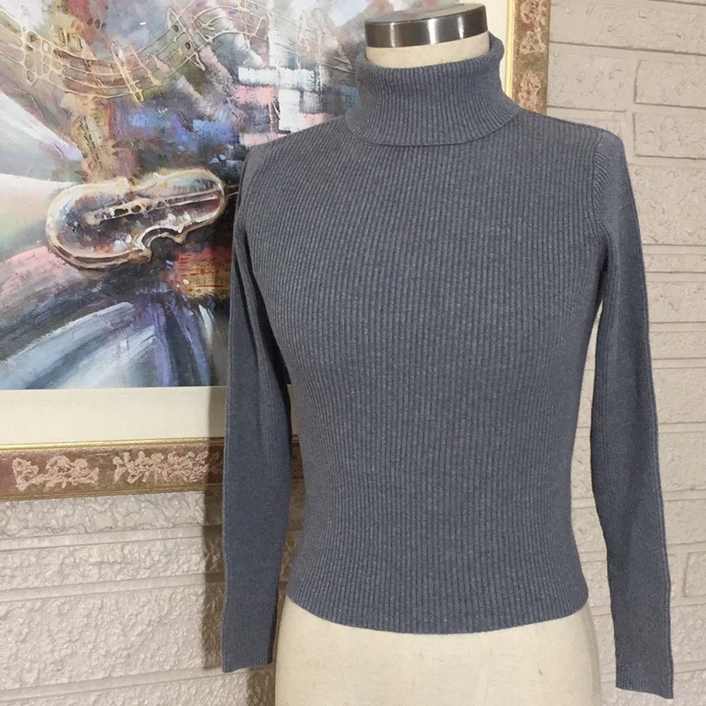 No Tags Stretch Ribbed Knit Turtleneck Top